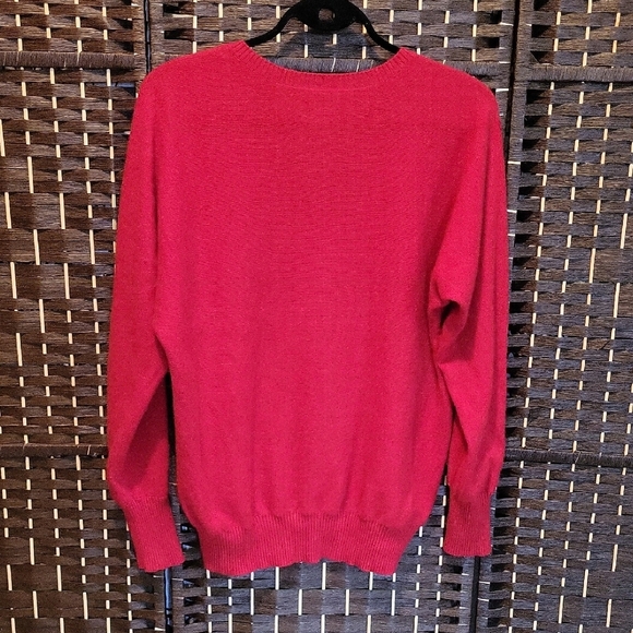 Sutton Studio Cashmete Vibrant Red V-Neck Sweater - Picture 3 of 7